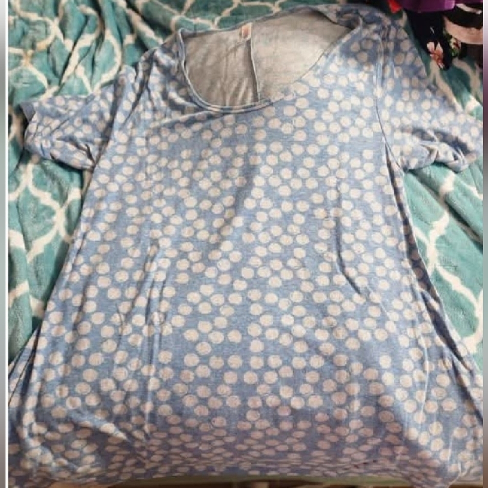 LuLaRoe Light Blue Polka Dot Short Sleeve Top